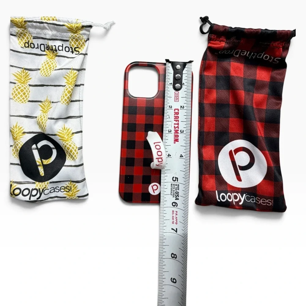 Loopy Cases iPhone 12 Bundle Red Buffalo Plaid Pineapple 2 Cases and Pouches